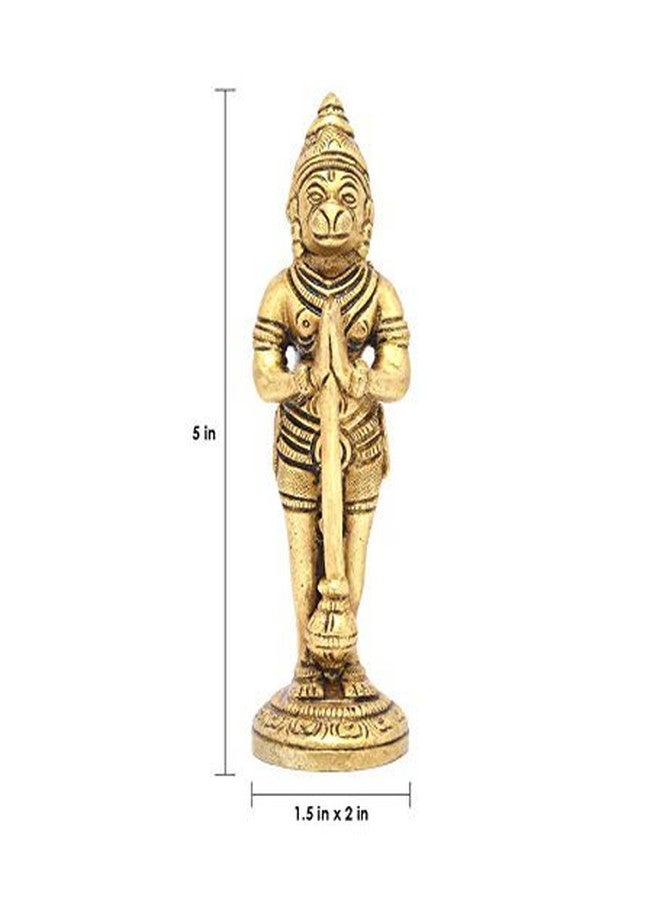 Two Moustaches 5 Inches Humble Hanuman Mudra Brass Statue, Standard, Brass Hanuman Idol, God Idols, Bajrangbali Statue, Bahubali Lord Hanuman, Antique Yellow, 1 Piece - Image 3
